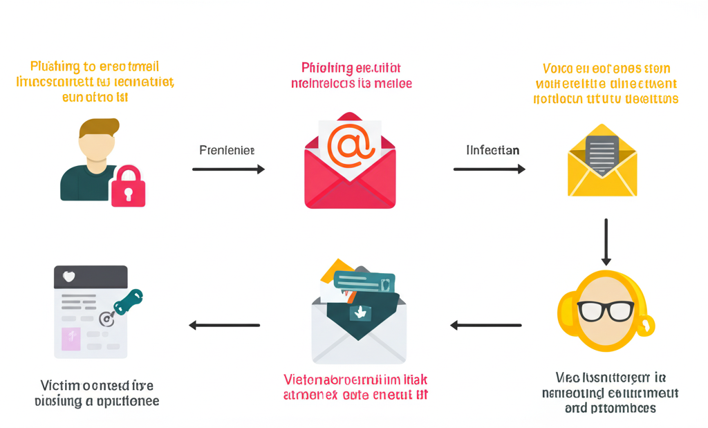 Diagram illustrating phishing email flow and victim interaction