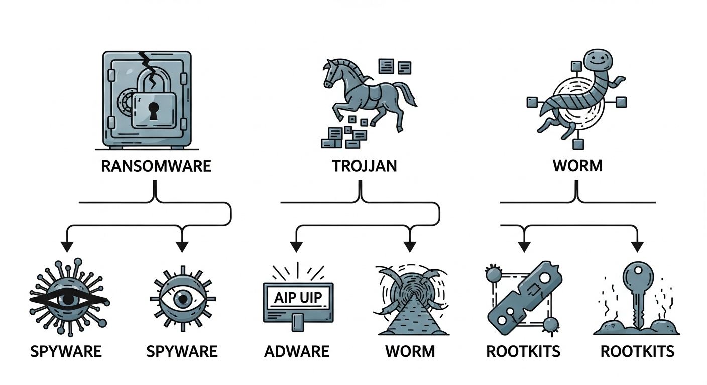 Diagram illustrating a family of malware variants